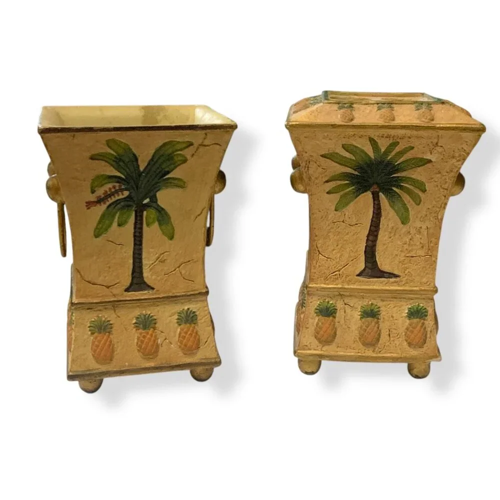 Palm Tree Pineapple Tooth Brush Holder & Cup Tropical‎ Decor MCM Y2K